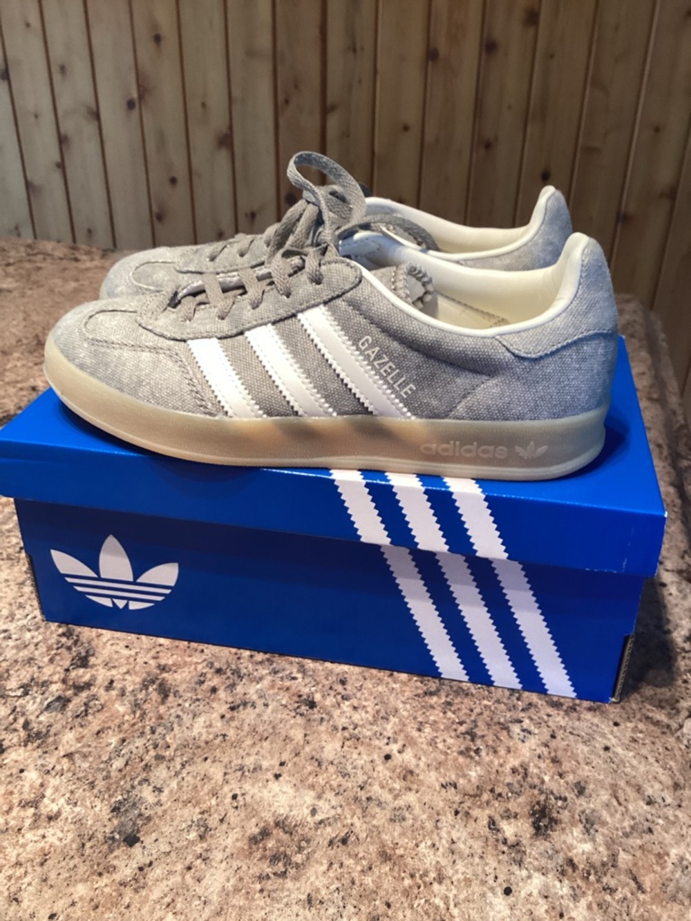 adidas Gazelle Women’s Sneakers in Light Gray with White Stripes